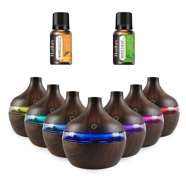 Diffuser For Home 300ml Wood Grain Humidifier Essential Oil Diffuser - USB-Powered Desktop Hydration with 2 Aroma Oils (Home/O