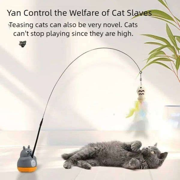 JGG New funny stick steel wire long pole feather cute cat kitten fishing rotating self-pleasure relief pet toy 26W0204