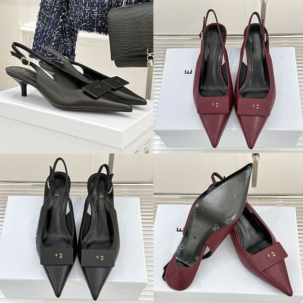 womens Lambskin Signature SLINGBACK Classic sexy pointed design Party style high heels designer Adjustable buckle Daily Outfit Low Heel shoes