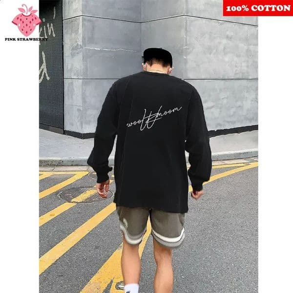 American Letter Print Long sleeved T-shirt Men Autumn Winter Black Sports Gym T-shirt Casual Loose Y2k Top Men clothing 260118