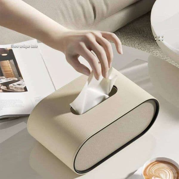Paper Light Luxury High-end Creative Oval Leather Tissue Living Room Bedroom Desktop Napkin Storage Box Organization 26Y0204