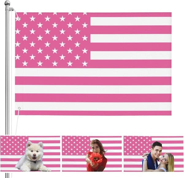 3x5ft Flag Banner Custom Pink American Flags Design Your Own Logo Personalized Banner Tapestry for Living Rooms Bedrooms Clubs Outdoor with Brass Grommets 0160