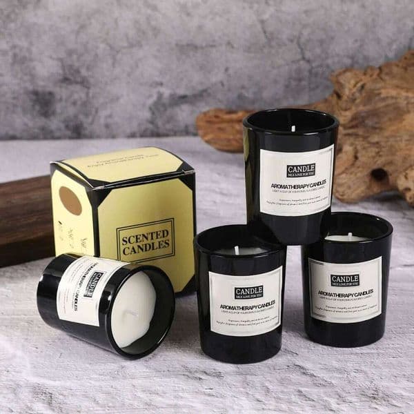1pc Long Lasting Scented Candle - Matte Black Glass Cup, Smokeless Trendy Cozy Home Office Essential Decor H260205