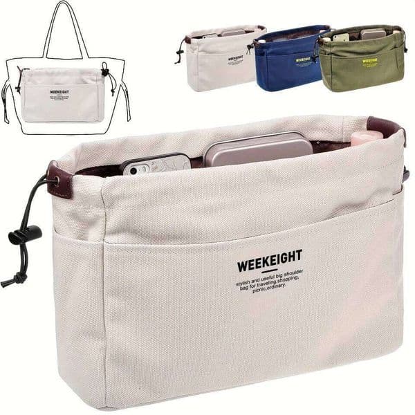 Drawstring Canvas Organizers Multi-Pockets Liner Lightweight Portable Travel Storage Bag 26W0205