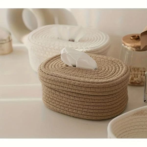1pc Hand-Woven Fabric Tissue Box Holder-Stylish LightweightWashableMultifunctional Storage for Face TowelsNapkins on Home 260203
