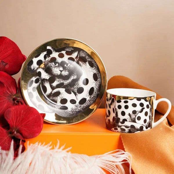 Luxury Gold Plated Coffee Vintage Irregular Cat Sun Ceramics Tea Breakfast Dessert Milk Cup Couple Drinking Water Mug 26W0204