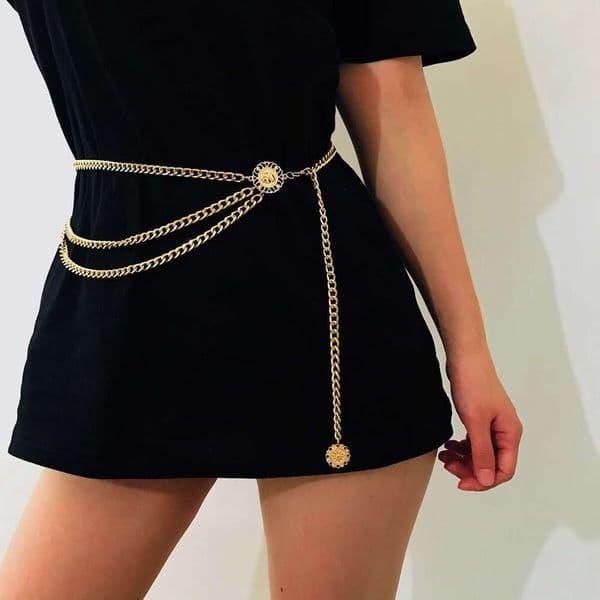 European American cross-border alloy multi-layer exaggerated body with queen head design, vintage street style, ultra-fashionable and simple waist chain