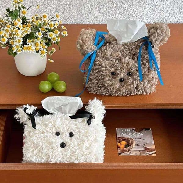 Cute Plush Dog Creative Drawing Paper Dormitory Women's Home Living Room Desktop Tissue Box 26Y0205
