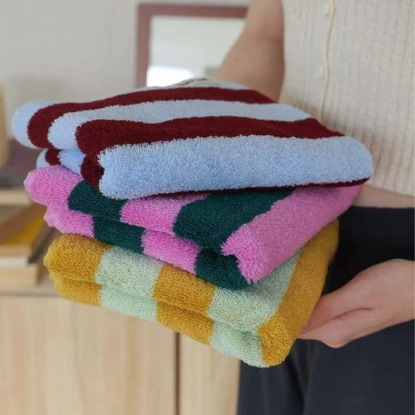 Retro Striped Pure Cotton Towels Soft Combed Color Blocked Wash Towel Adult Absorbent Bath Beach el 260122