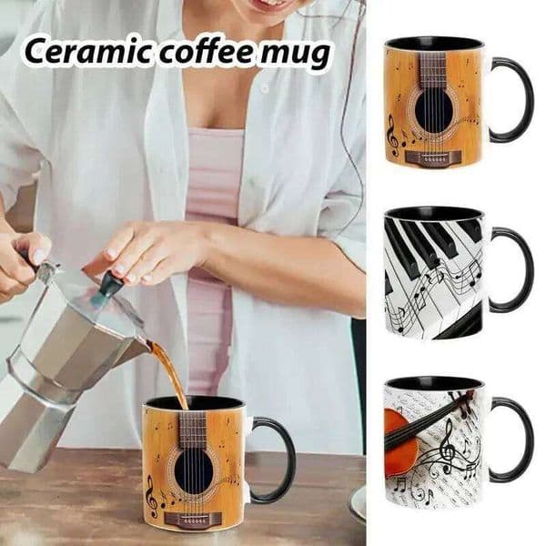 Music Theme Coffee Mug Guitar Piano Violin Ceramic Cup Comfortable Handle Patterned Drinkware Home Office Desk Tea Cups 26W0204