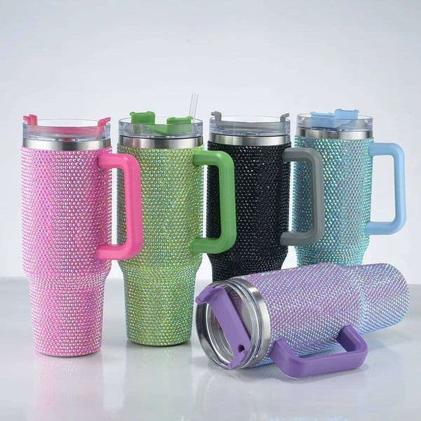 40oz Diamond Thermos Cup with Handle 304 Stainless Steel Vacuum Coffee Insulated Bottle Portable Car Flasks 26L0205