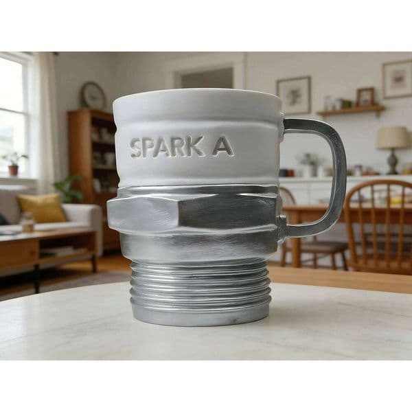 SPARK A Industrial Style Mug | Threaded Metal & Frosted Glass Coffee Cup 26W0204