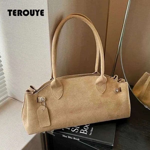 French Style Underarm Shoulder Bags For Women PU Suede Pure Color Top-Handle Bag 2026 Autumn New Luxury Designer Handbags Purses TEROUYE