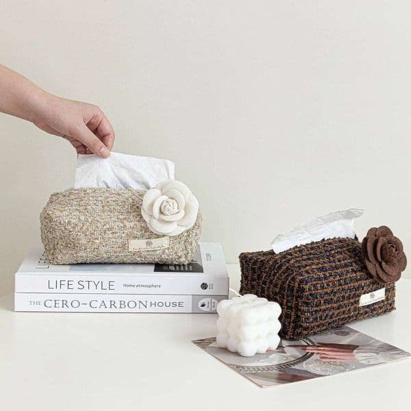 Camellia Advanced Fabric Box Light Luxury French Middle Style Living Room Coffee Table Desktop Decorative Storage Tissue 26Y0205
