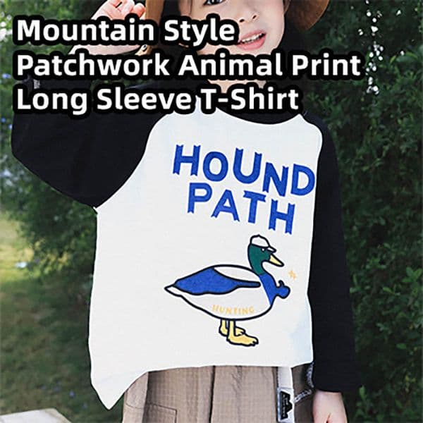 Kids Mountain Style Animal Print Raglan Sleeve Tee Cotton Casual Long Sleeve T-Shirt for Boys & Girls 26AG1155