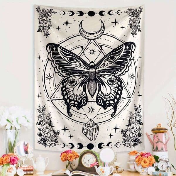 VIKAMA Bohemian Butterfly Tapestry, Polyester Vintage Decorative Item, Bedroom And Living Room Home Decoration Fabric 26H0205