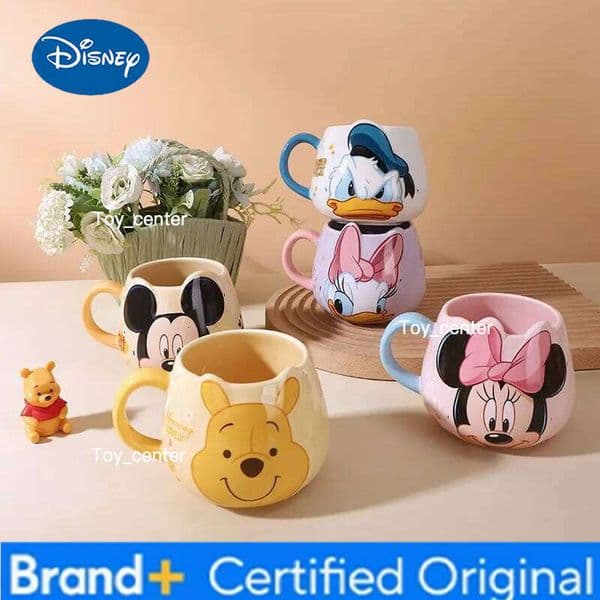 Disney Hot Mickey Mouse Minnie Coffee Cute Cartoon Donald Milk Creative Mugs Handle Kids Water Cup With Handgrip 450ml H260205