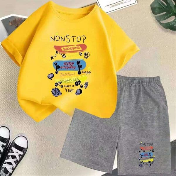 Summer Korean Fashion Children's T-shirt Sets Design Skateboard Print Funny Casual Tops Shorts 2pcs Set Kid Boys Girl Outfit X260205