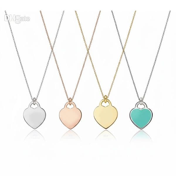 Luxury Heart Pendant Necklace for Women Stainless Steel Silver Rose Gold Plated Blue Enamel Heart Tag Key Charm Choker Designer Style Jewelry Gift