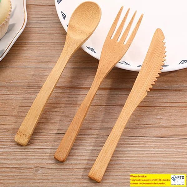 3Pcs/Set Outdoor Tableware Picnic Traveling Hiking Camping Cutlery Utensils Portable Dinnerware Bamboo Knife Fork Spoon Set LL