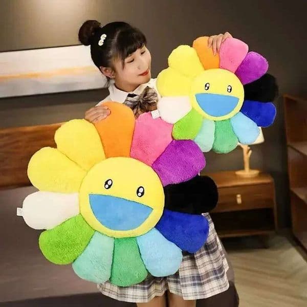 Rainbow Plush Cute Smile Flower Pillow Sunflower Stuffed Soft Office Sleeping Back Cushion Sofa DecorationsXJ240821 thumbnail 2