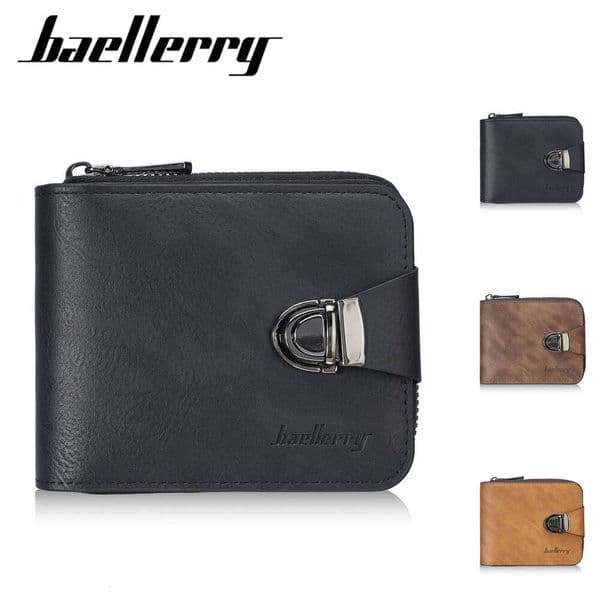 1Pcs/Baellerry French Retro Men's Short Wallet with D-Ring Clasp Design, Multiple Card Slots, Lightweight and Portable Coin Purse Z260205