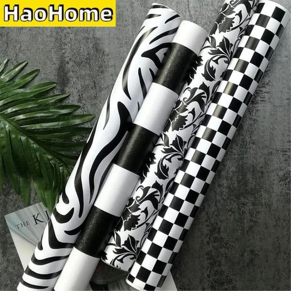 Modern PVC Black White Striped Selfadhesive Wallpaper Peel and Stick Contact Wall Sticker for Kitchen Bathroom Furniture Decor 260203