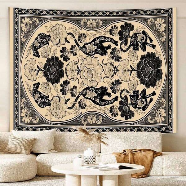VIKAMA Art Black and White Leopard Print Floral Tapestry Retro Living Room Sofa for Cafes Bohemian Style Home Decor 26H0205