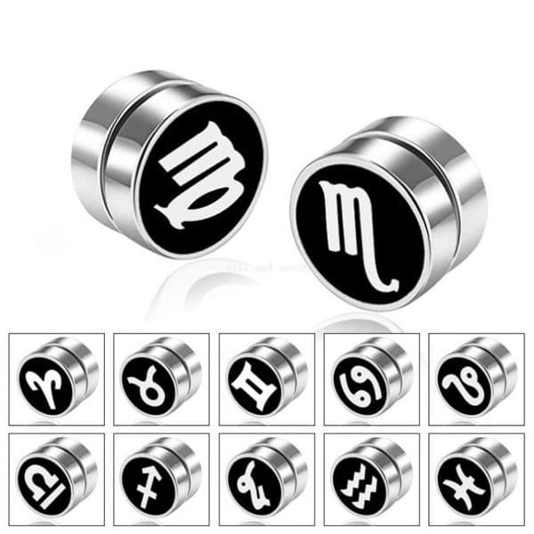 Fashion Non Tarnish Stainless Steel Horoscope Sign Earrings Designer Jewelry Magnet Clip on Ear Rings Fine Jewelry for Women Men Gift