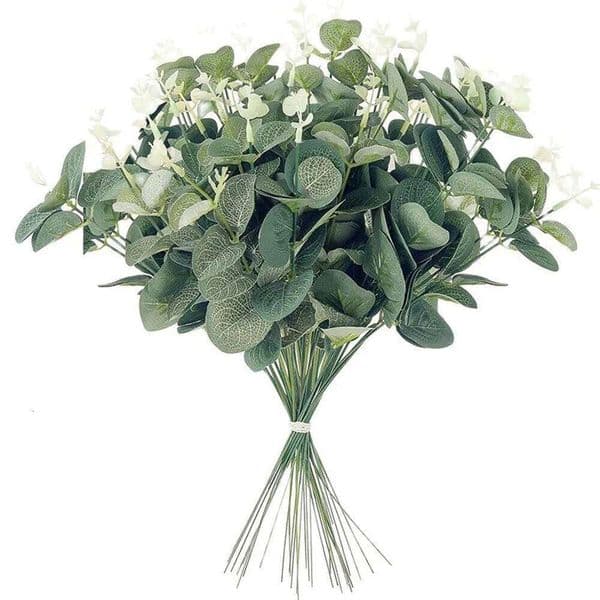 20PCS Artificial Eucalyptus Leaves Stems Bulk Silver Dollar Leaf Picks Plant Fake Flowers for DIY Wedding Bouquets Floral Decor 26W0206