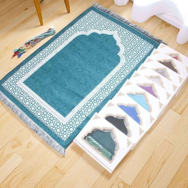 Islamic Rug with Tasbih Beads Ramadan Eid Set Premium Prayer Mat in Gift Bag or Box Ideal for Muslim Men Women 26L0203