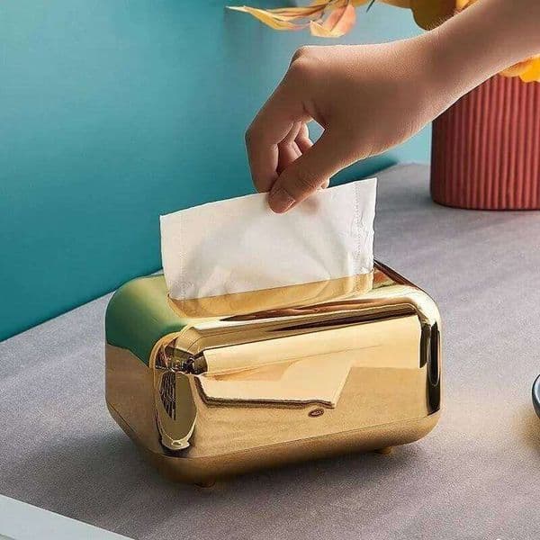 JJSW Luxury Golden Boxes Storage Napkin Paper Case Organizer Ornament Craft Desktop Holder Kitchen Tissue Box 26W0206