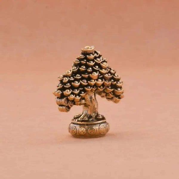 1PCS Retro Living Room Office Desktop Sculpture Brass Fortune Ornaments Potted Ingot Tree 26W0206