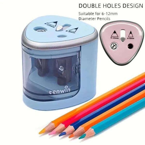 1pc Convenient Electric Double Hole Pencil Sharpener - Quick & Easy Sharpening for 6-12mm Pencils 26Y0206