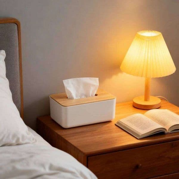 Bamboo Wood Tissue Box - Minimalist Plastic Multi-functional Desktop Organizer, for Home Kitchen Bathroom, Household Decor 26W0206