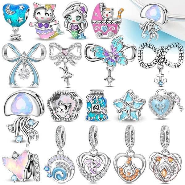 Disney Designer Jewelry 925 Sterling Silver Blue Purple Butterfly Perfume Bottle Starry Sky Hot Air Balloon Charms Beads Fit DIY S925 Bracelets Jewelry luxury j