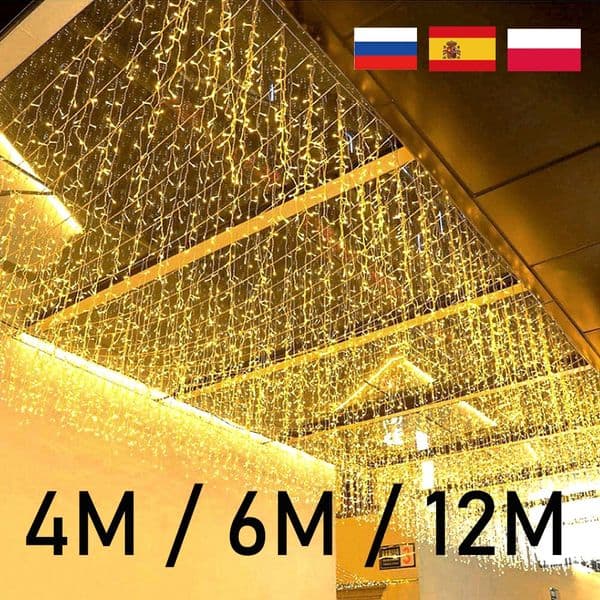 12M LED Icicle String Lights Fairy Curtain Christmas Lights Garland For Outdoor Garden Party Home Street Year Decor 260202BJ