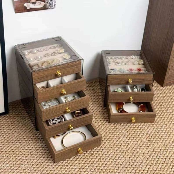 Nordic walnut pattern simple style necklace earrings large capacity jewelry storage box 26Y0206