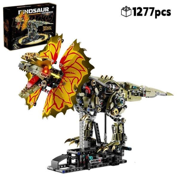 1277pcs Mechanical Dilophosaurus Building Blocks Kit with LED Light and Linkage Jurassic Animal Model Christmas Birthday Gifts 26Y0205