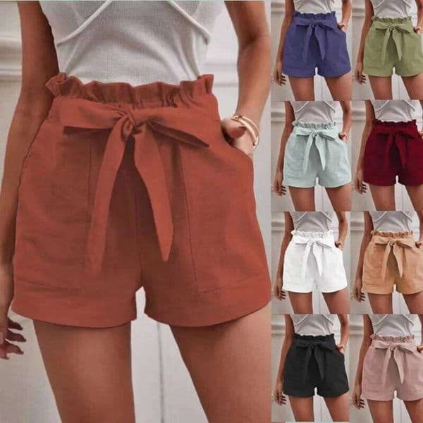 Europe and America New Summer Women's Loose Linen Casual Shorts Pockets Solid Large High Waist Wide Leg Pants C260206