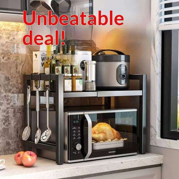 Countertop Kitchen Microwave Rack, Telescopic Desktop Shelf for Rice Cookers and Ovens, A Household Storage Organizer 26H0206