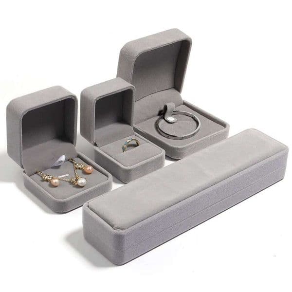 Gray Velvet Series Ring Bracelet Pendant Necklace Storage Box For Gifts Packing Display Rounded Corner Jewelry Boxes 26Y0206