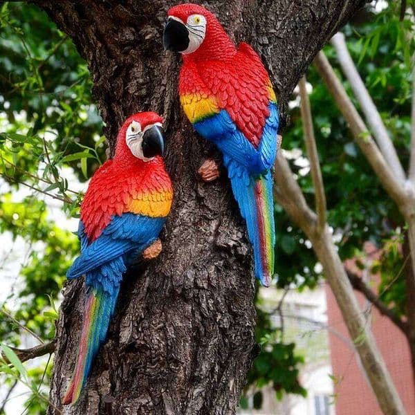 Resin Parrot Statue Wall Mounted DIY Outdoor Tree Decoration Animal Sculpture For Home Office Garden Decor Ornament 26H0206