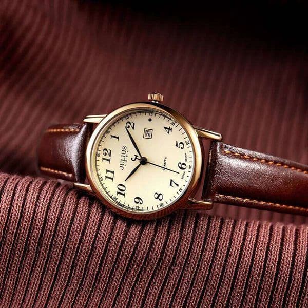 Julius Watches JA-508 Antique Large Nunber Easy Read Dial Auto Date Casual Leather Band Women Quartz Wrist Watch Z260206