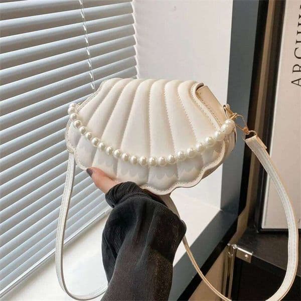 Durable Cute Shell Shoulder Minimalist with Pearls Design Crossbody Bag PU Leather Pearl Decorated Handbag for Women Girls Y260205
