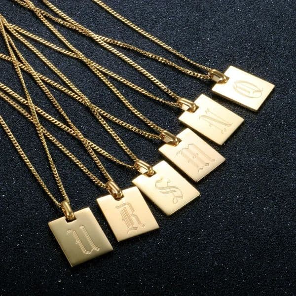 Murano Joias 26 Letters Stainless Steel Engraved Initial Old English Necklaces Custom Link 260124