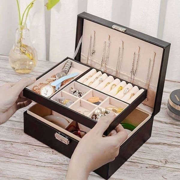 1pc Simple Double-layer Jewelry Box For Ring Necklace Storage With Lock Decoration 26Y0206