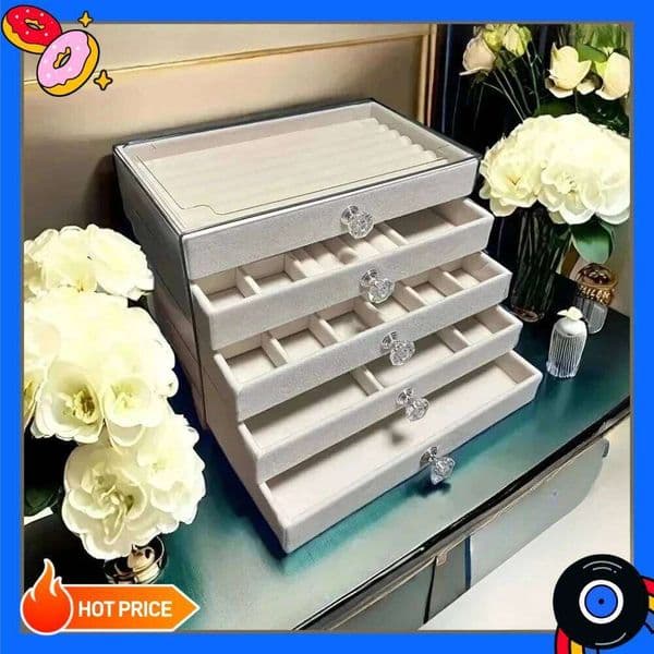 new upgraded velvet with 5 drawers jewelry display - Home vanity earring and bracelet storage box 26Y0206
