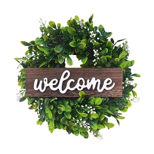 Green Eucalyptus with Welcome Sign Artificial Spring Summer Wreath for Front Door Wall Window Festival Farmhouse Decor 26W0206