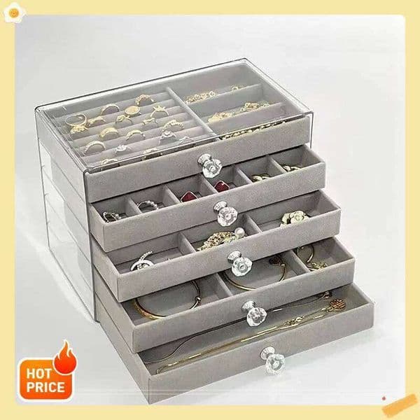 New Large Capacity Jewelry Box - 5-Layer Exquisite Gray Drawer Type | Anti-Oxidation Design for Earrings, Ring Storage 26Y0206